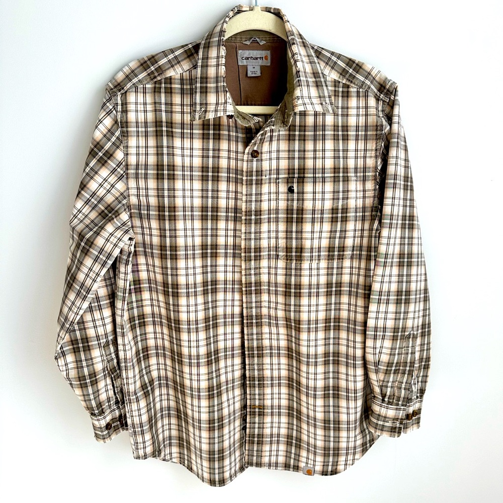 Carhartt plaid shirt. Worn in perfection. Used and loved. See all pics. Size Med